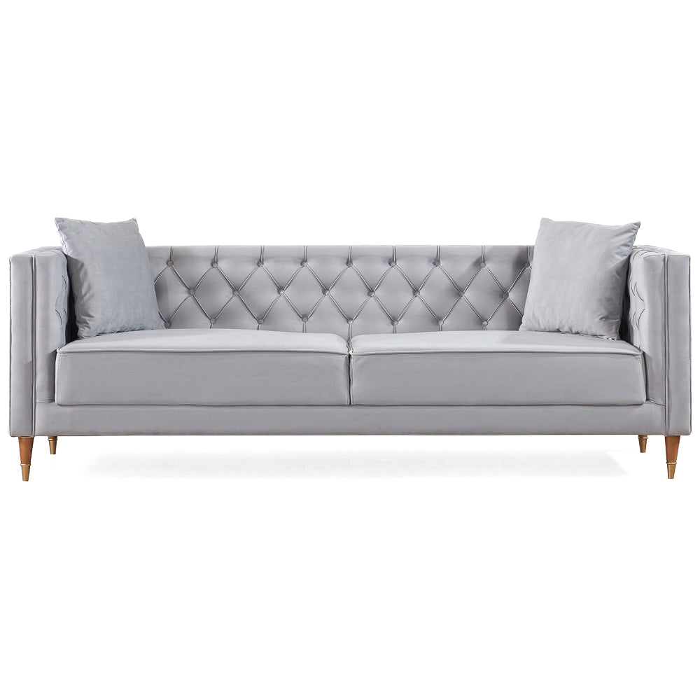 Chalky Living Room Tufted Velvet Upholstered Couch in Light Gray from Ashcroft Furniture - Luna Furniture