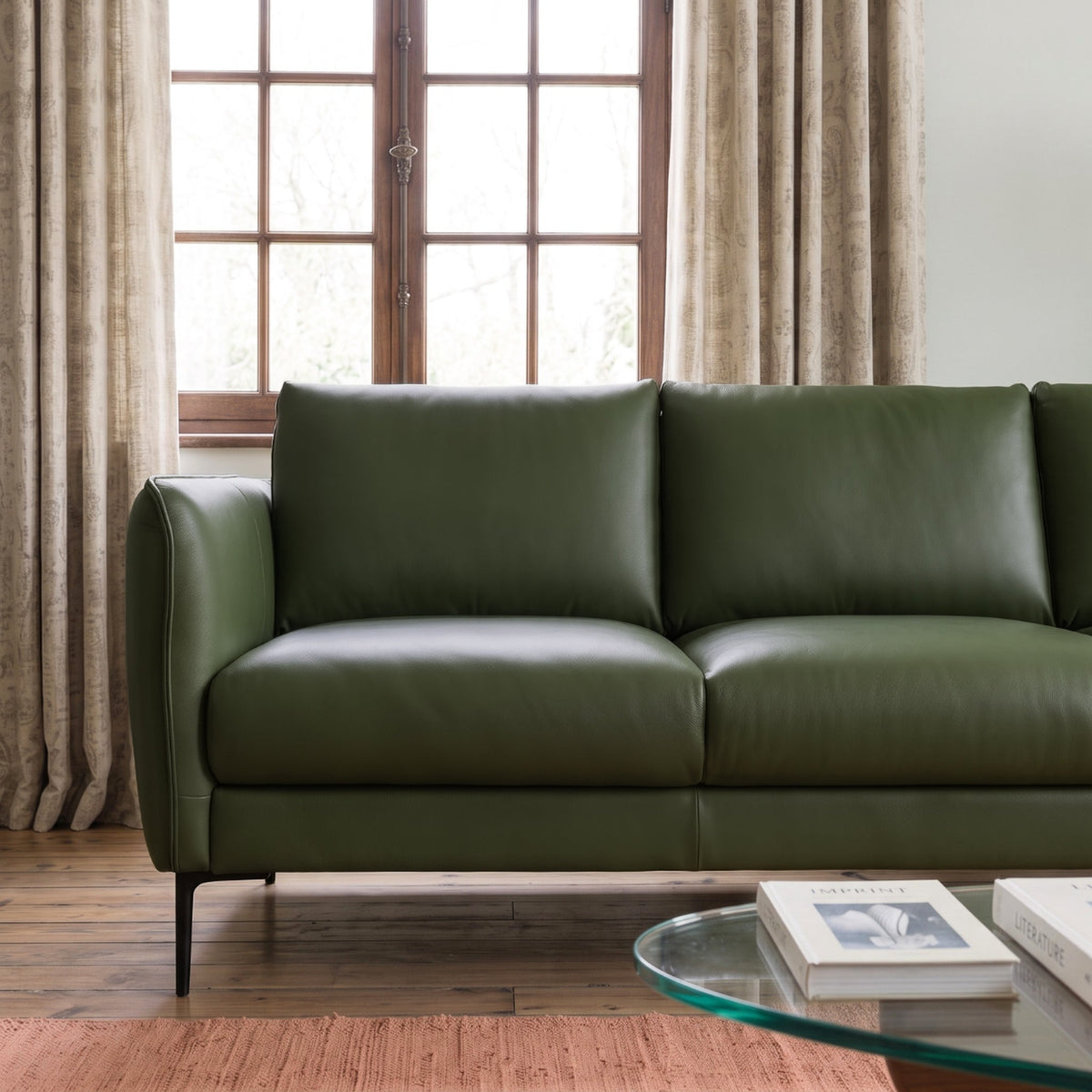Cooperstown Green Leather Sofa from Ashcroft Furniture - Luna Furniture