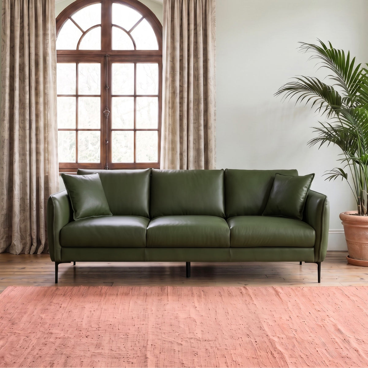 Cooperstown Green Leather Sofa from Ashcroft Furniture - Luna Furniture