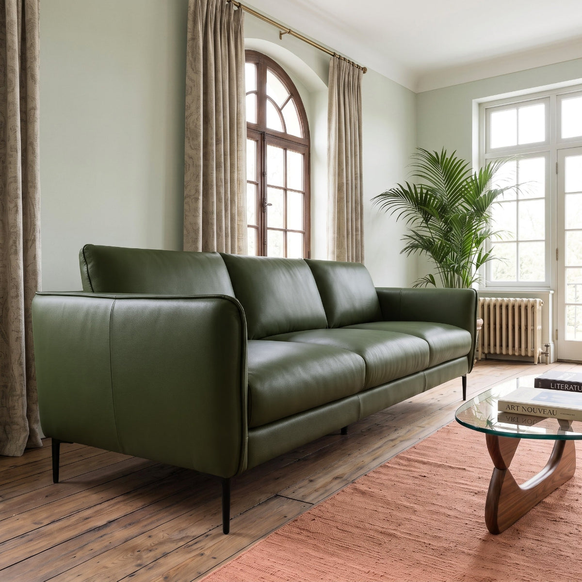 Cooperstown Green Leather Sofa from Ashcroft Furniture - Luna Furniture