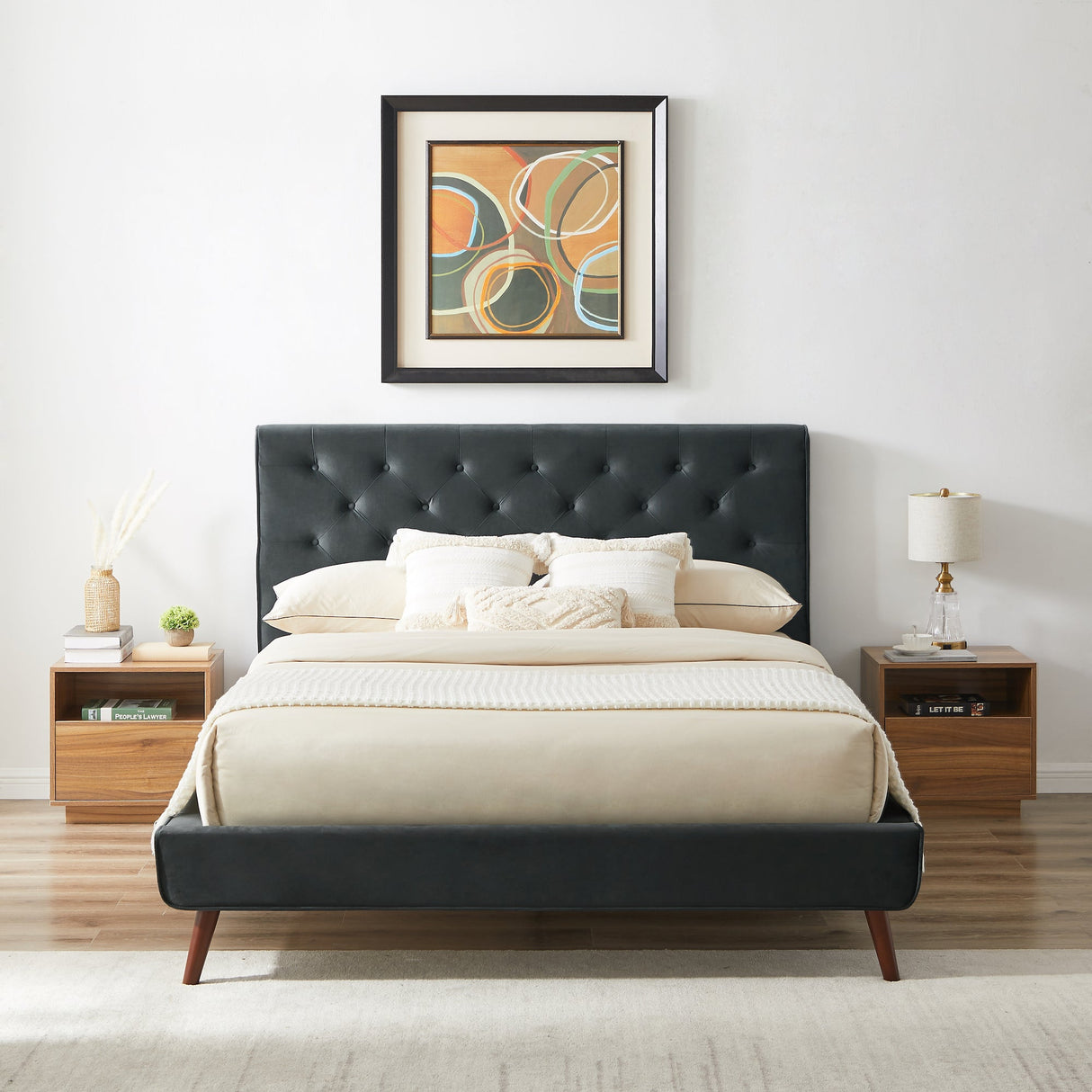 Dillon Gray Velvet Queen Platform Bed from Ashcroft Furniture - Luna Furniture