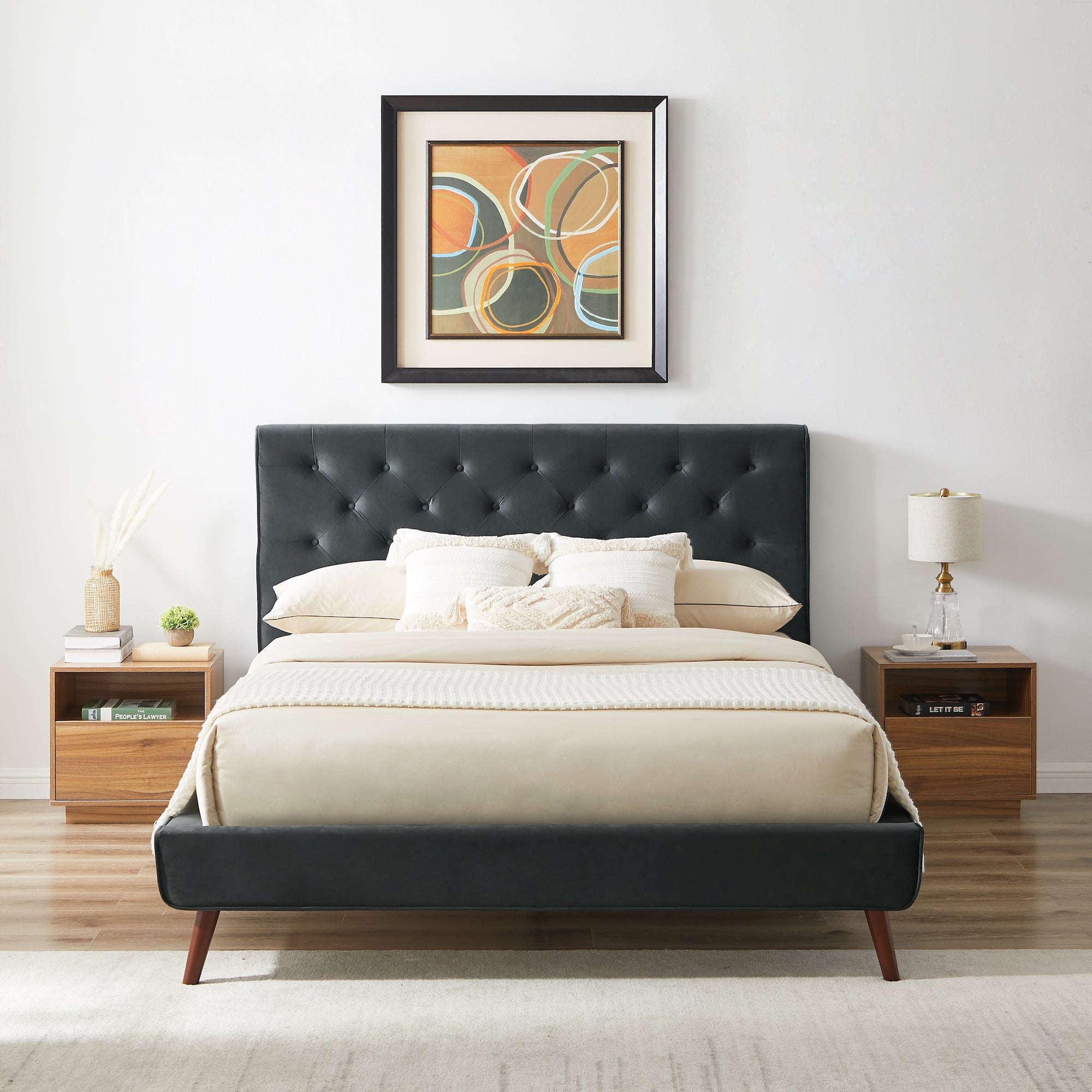 Dillon Gray Velvet Queen Platform Bed from Ashcroft Furniture - Luna Furniture