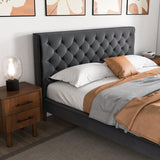 Dillon Grey Velvet Platform Bed (King Size) from Ashcroft Furniture - Luna Furniture