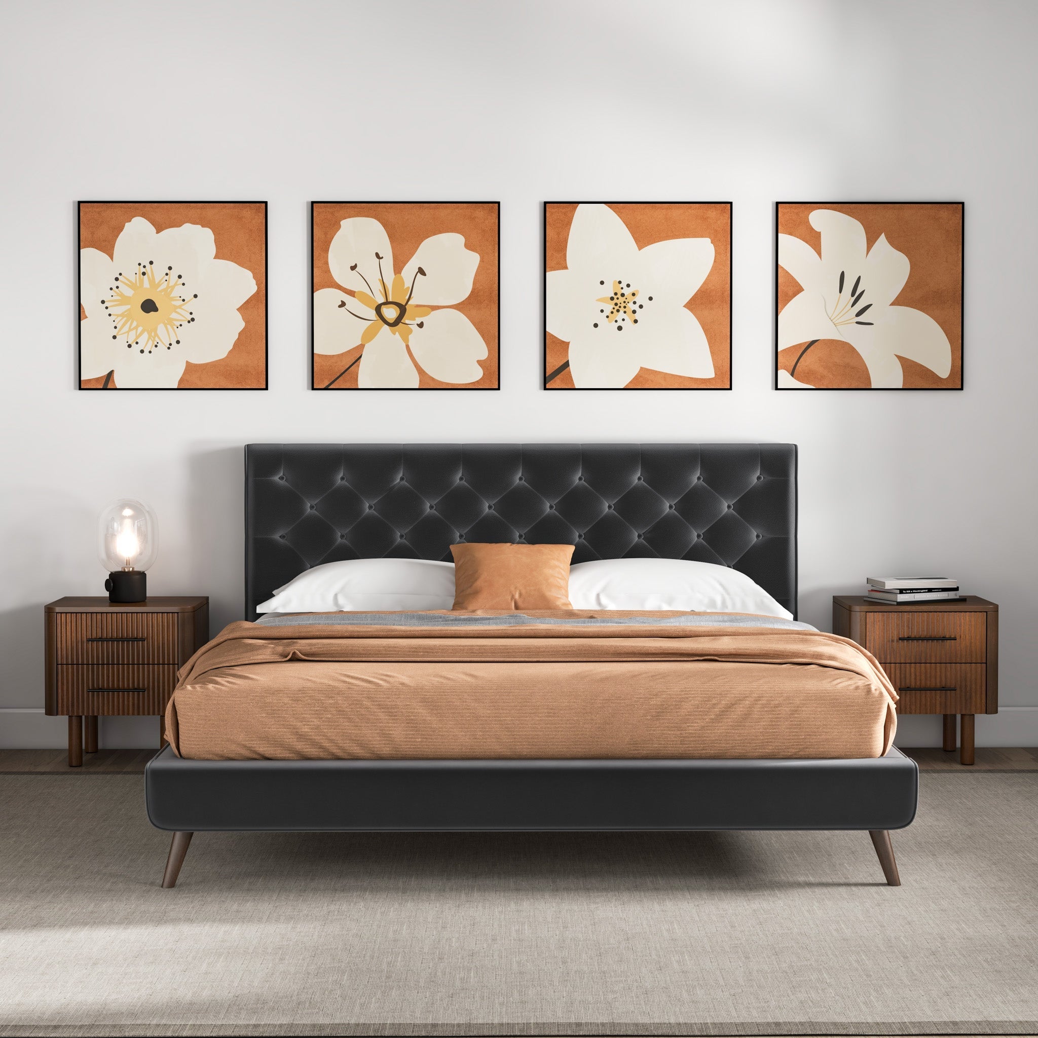 Dillon Grey Velvet Platform Bed (King Size) from Ashcroft Furniture - Luna Furniture