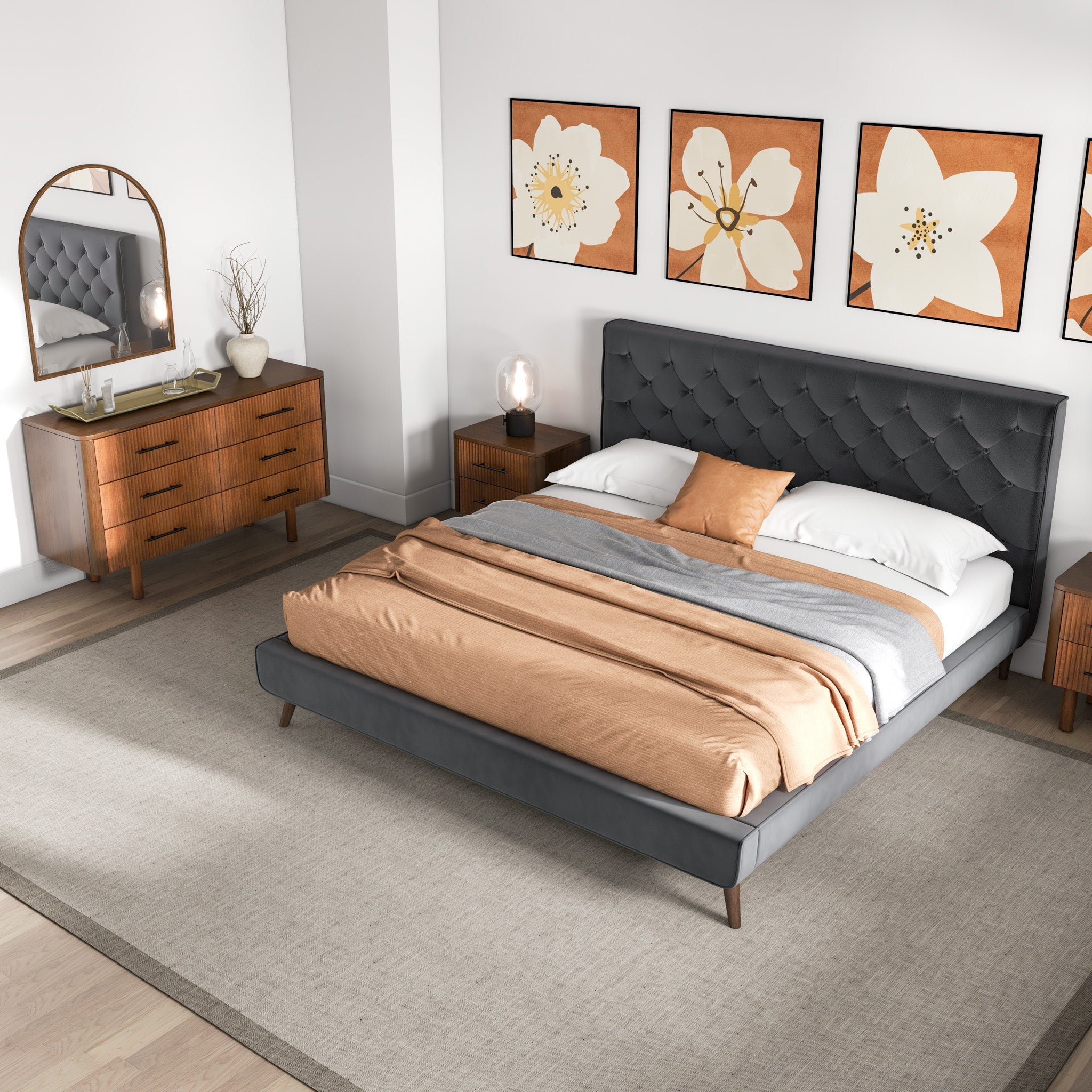 Dillon Grey Velvet Platform Bed (King Size) from Ashcroft Furniture - Luna Furniture