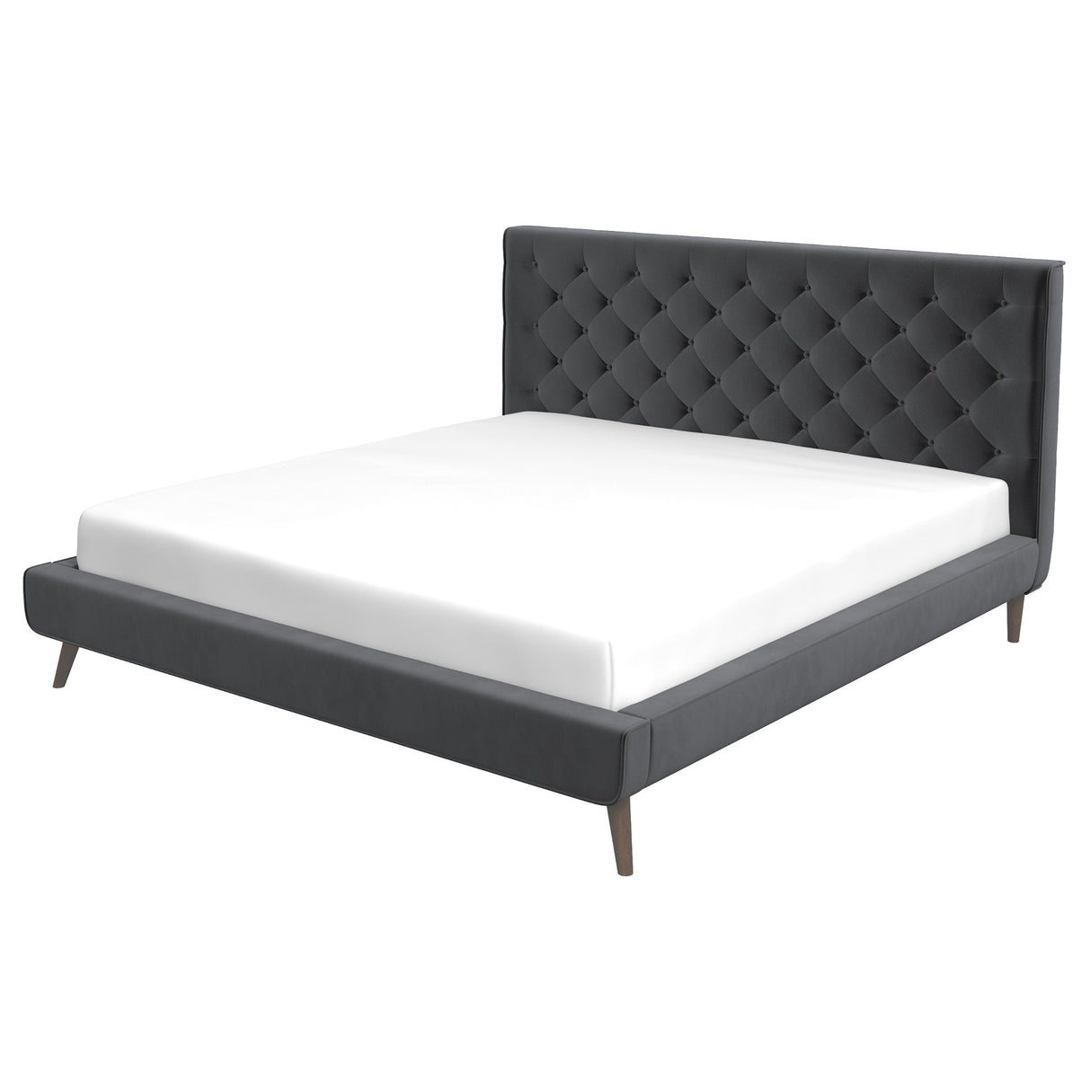 Dillon Grey Velvet Platform Bed (King Size) from Ashcroft Furniture - Luna Furniture