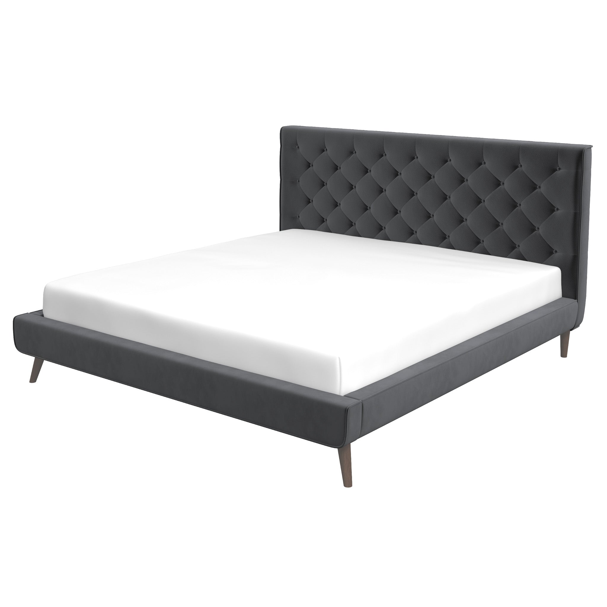 Dillon Grey Velvet Platform Bed (King Size) from Ashcroft Furniture - Luna Furniture