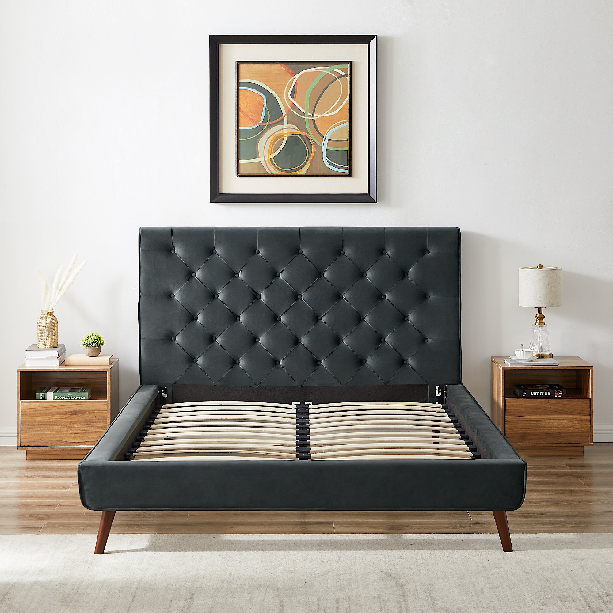 Dillon Gray Velvet Queen Platform Bed from Ashcroft Furniture - Luna Furniture