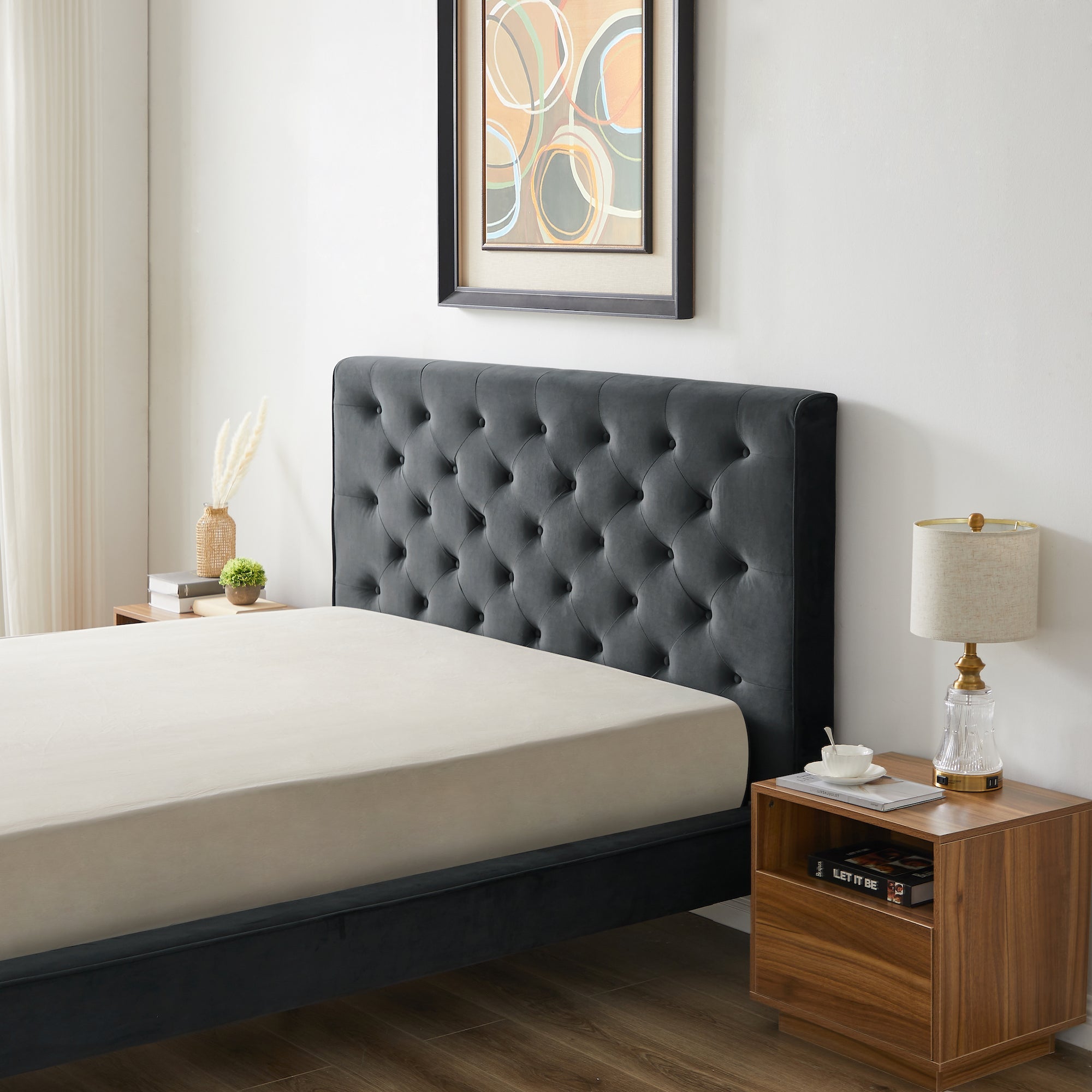 Dillon Gray Velvet Queen Platform Bed from Ashcroft Furniture - Luna Furniture