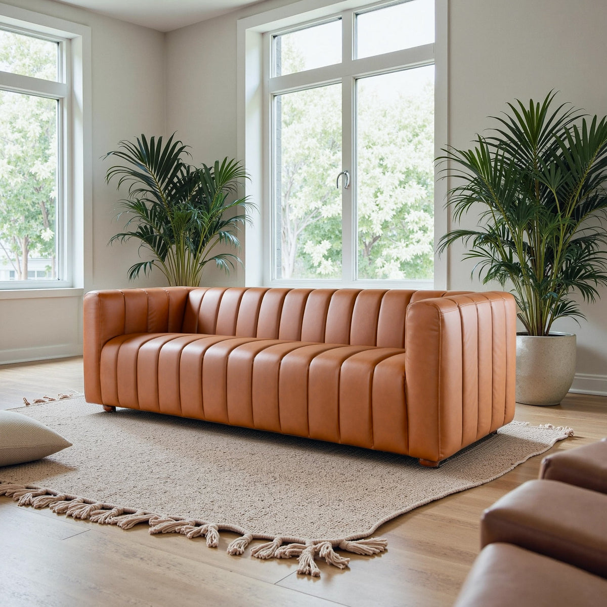 Harrison Cognac Genuine Leather 3-Seater Sofa
