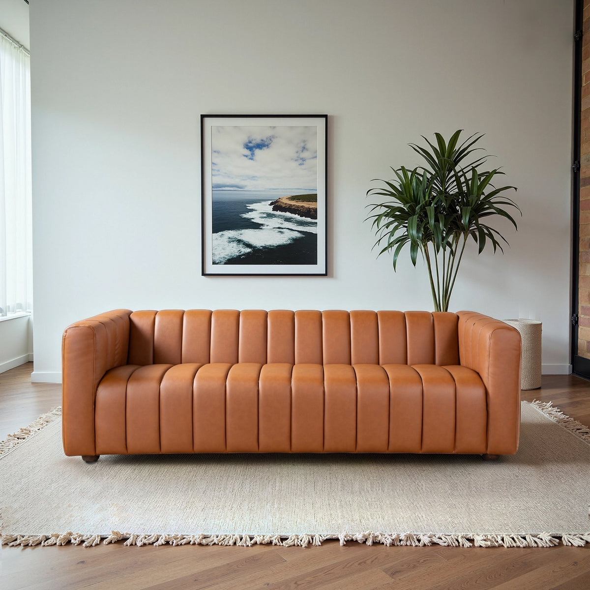 Harrison Cognac Genuine Leather 3-Seater Sofa