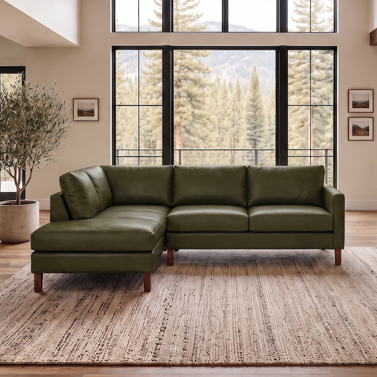 Juno Green Leather Left-Facing Sectional Sofa from Ashcroft Furniture - Luna Furniture