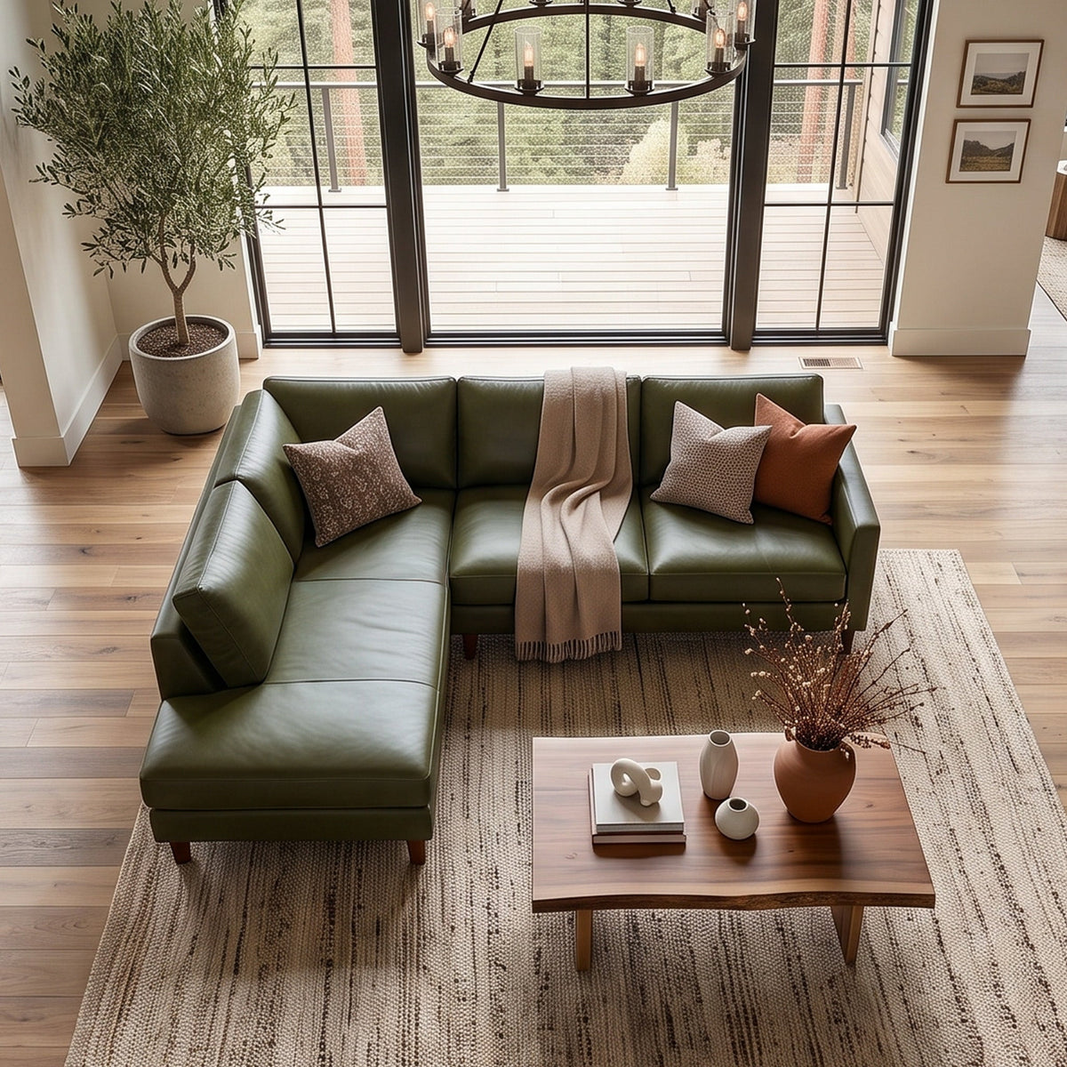 Juno Green Leather Left-Facing Sectional Sofa from Ashcroft Furniture - Luna Furniture