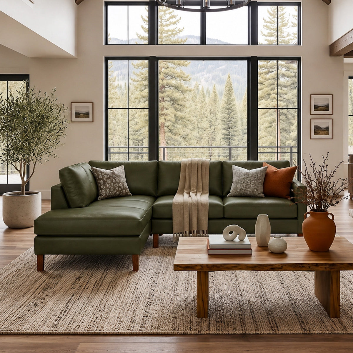 Juno Green Leather Left-Facing Sectional Sofa from Ashcroft Furniture - Luna Furniture