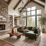 Juno Green Leather Right-Facing Sectional Sofa from Ashcroft Furniture - Luna Furniture