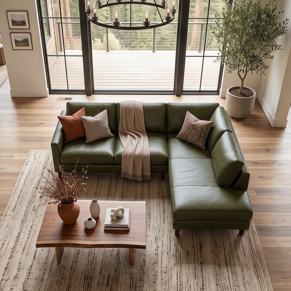 Juno Green Leather Right-Facing Sectional Sofa from Ashcroft Furniture - Luna Furniture