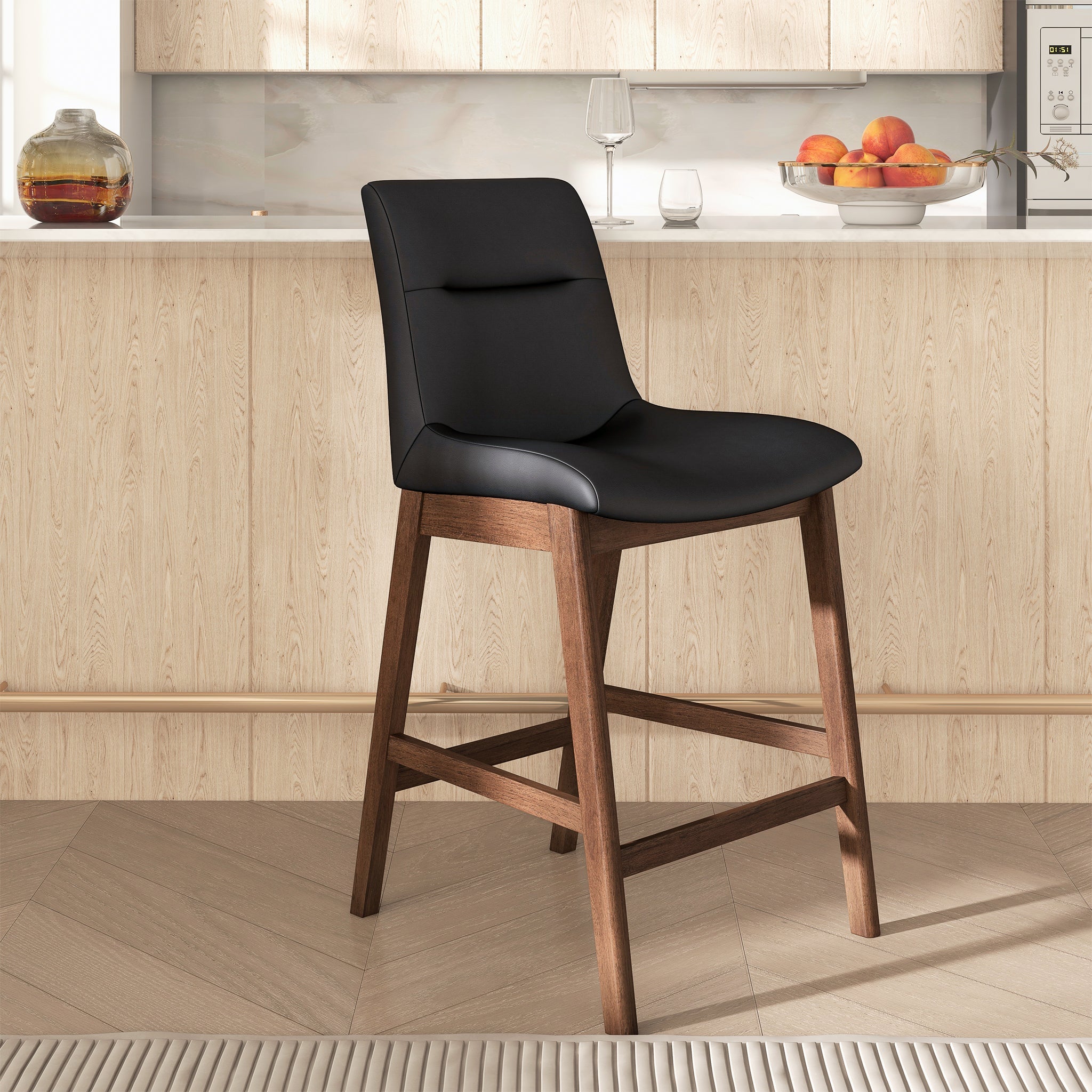 Langlade Leather Upholstered Counter Stool in Black (Set of 2) from Ashcroft Furniture - Luna Furniture