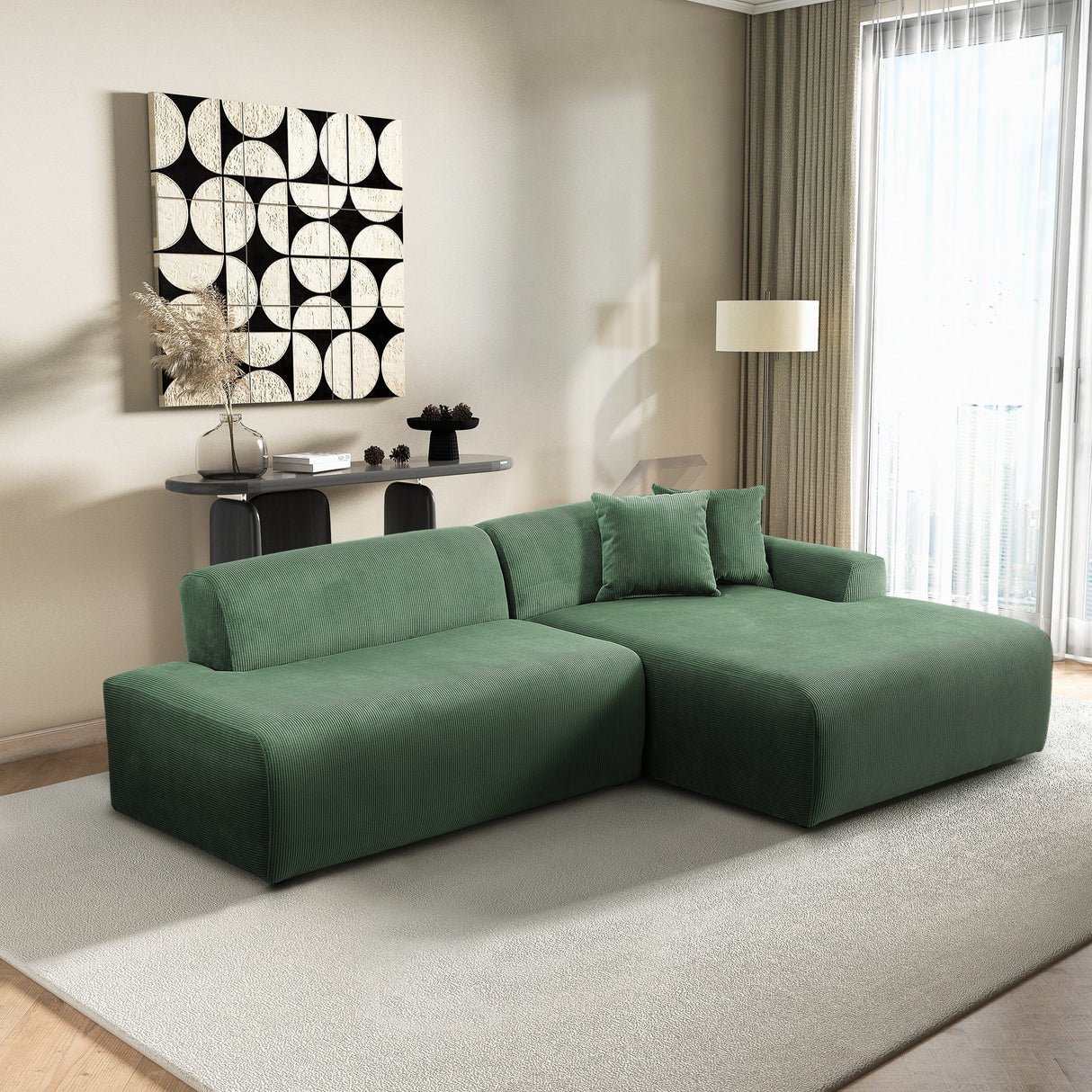 Mar Sectional Green Corduroy Sofa (Right Facing) from Ashcroft Furniture - Luna Furniture