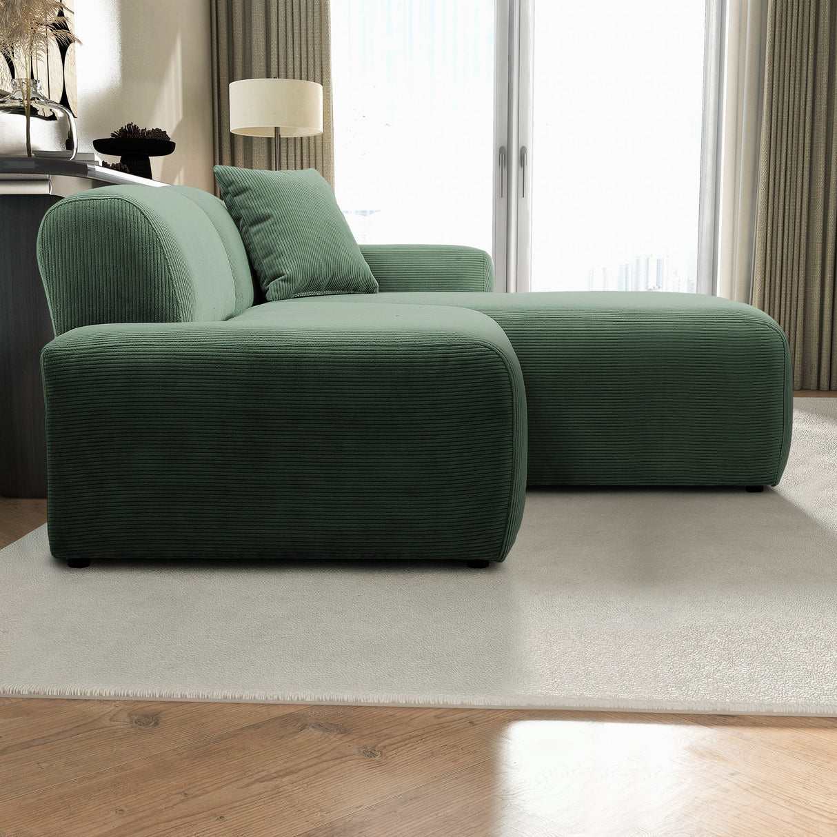 Mar Sectional Green Corduroy Sofa (Right Facing) from Ashcroft Furniture - Luna Furniture
