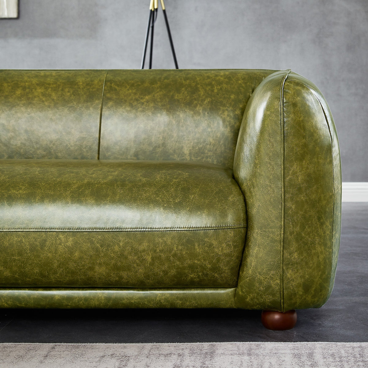 Mila Green Genuine Leather Mid-Century Modern Sofa