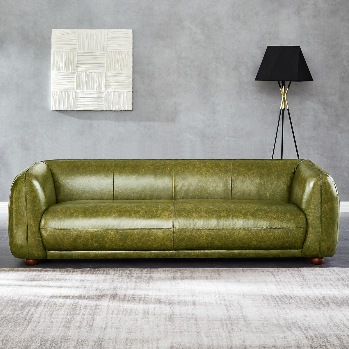 Mila Green Genuine Leather Mid-Century Modern Sofa