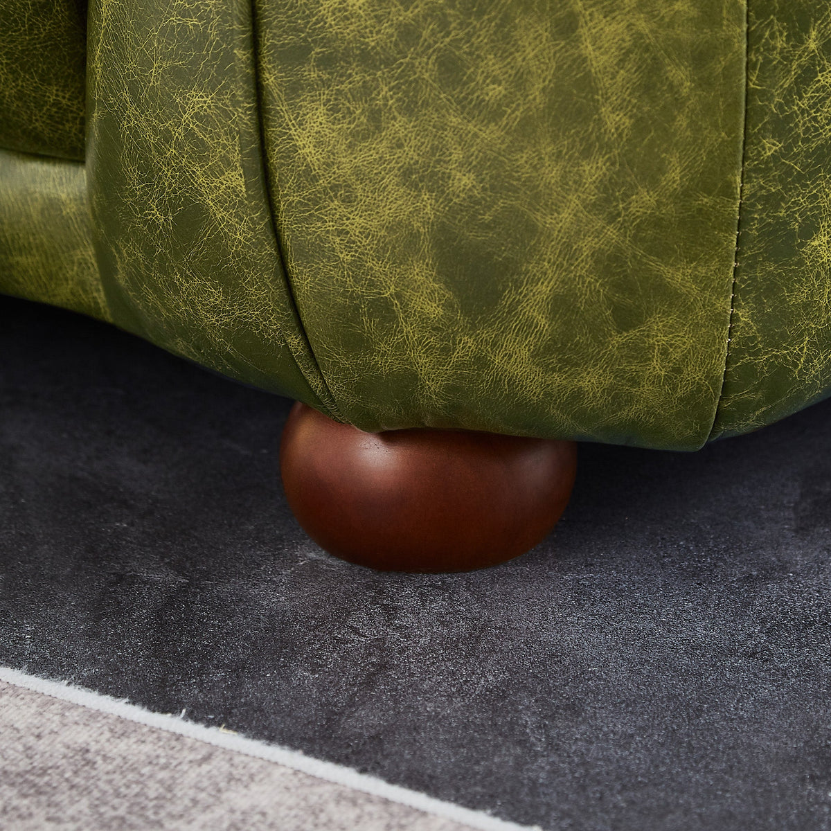 Mila Green Genuine Leather Mid-Century Modern Sofa