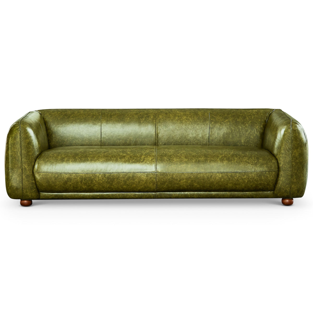 Mila Green Genuine Leather Mid-Century Modern Sofa