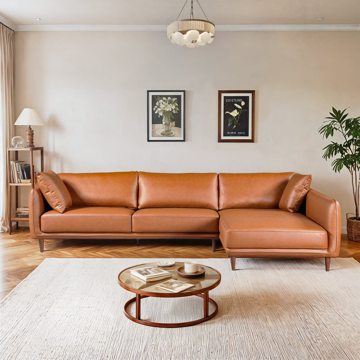 Monroe Cognac Vegan Leather Right Facing Sectional