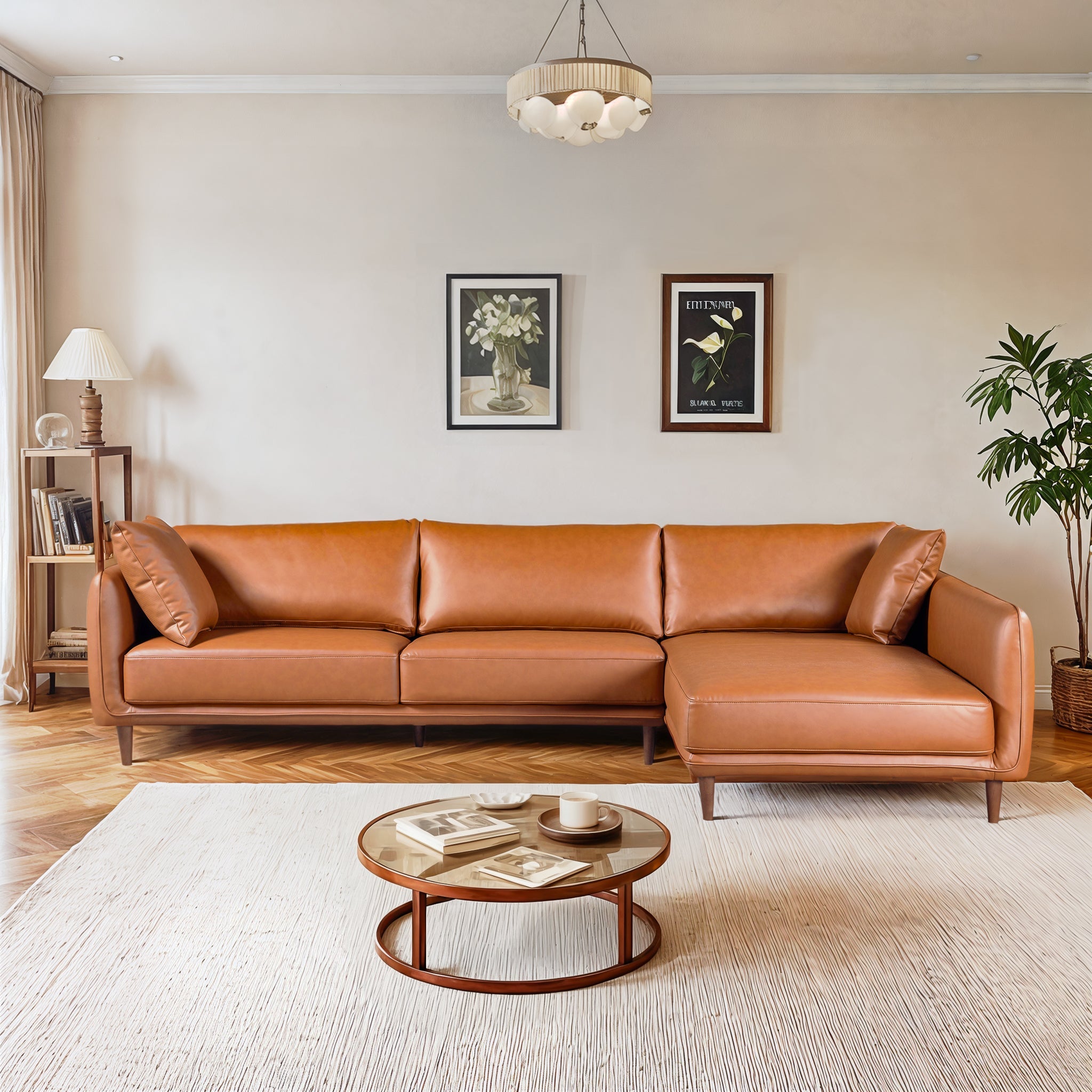 Monroe Cognac Vegan Leather Right Facing Sectional