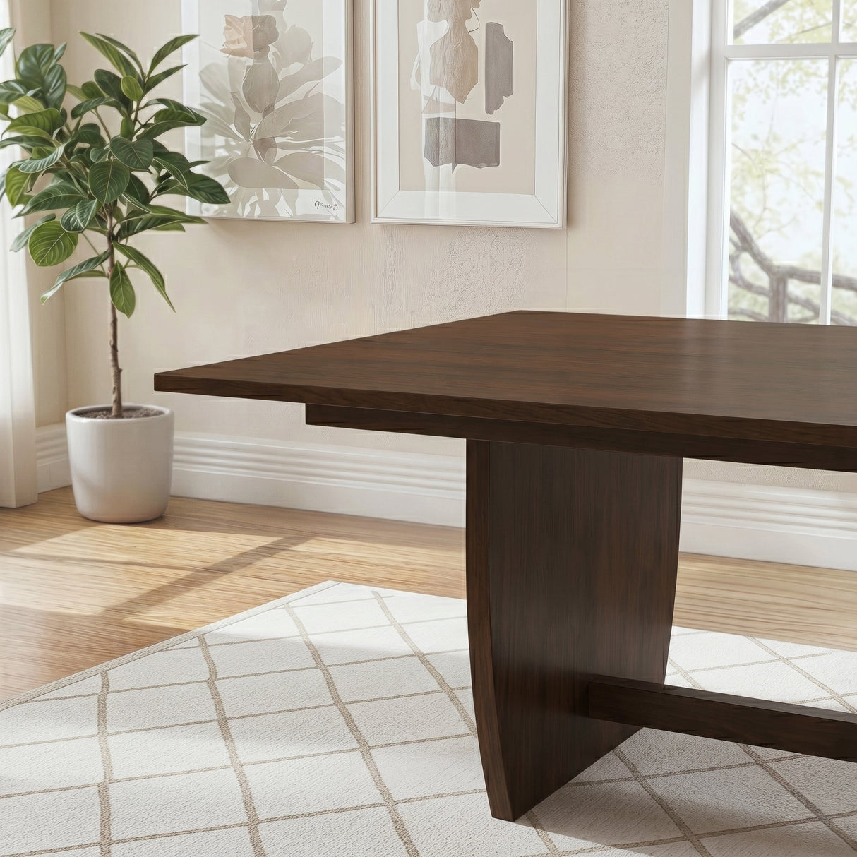 Preston Warm Walnut Solid Wood Dining Table with Trestle Base