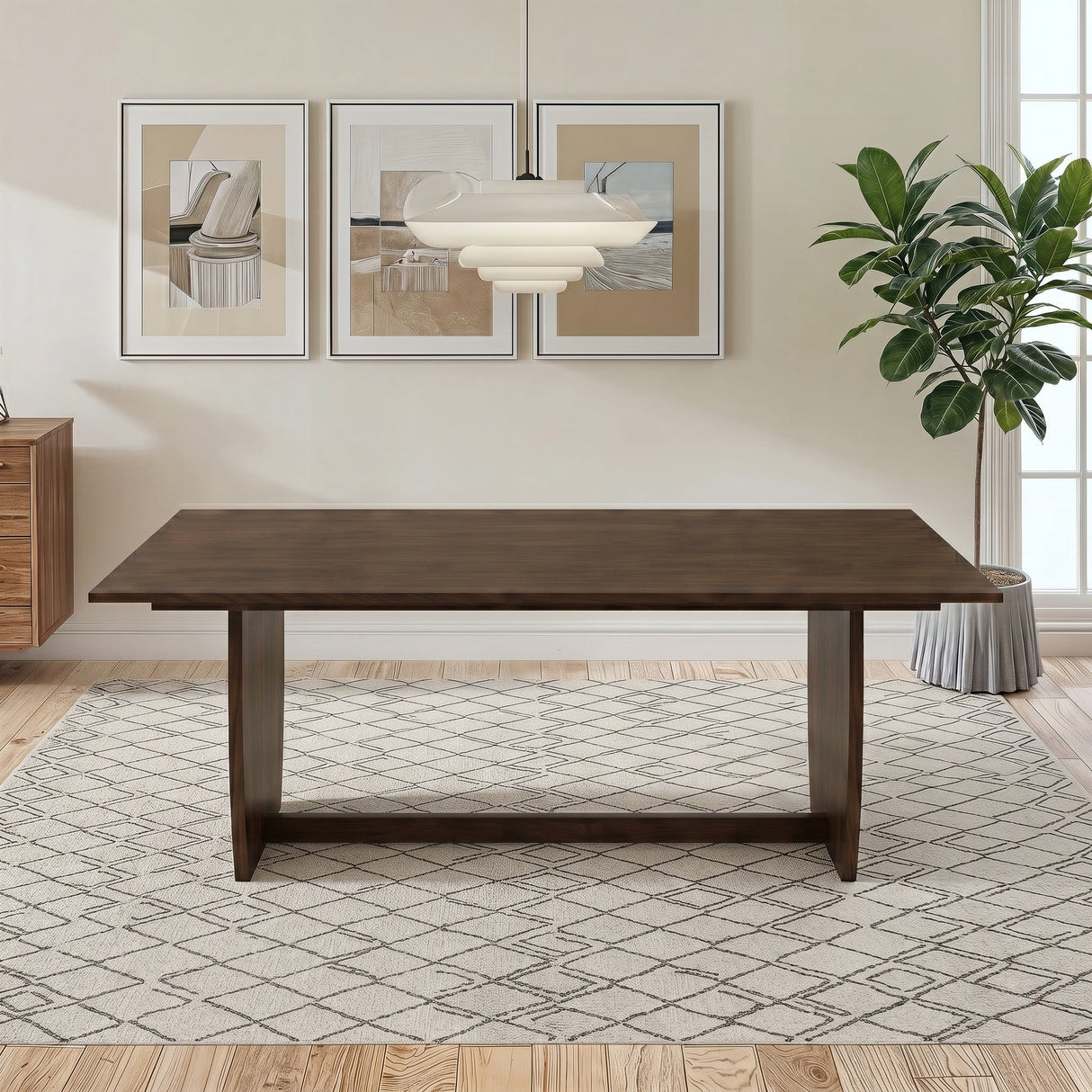 Preston Warm Walnut Solid Wood Dining Table with Trestle Base