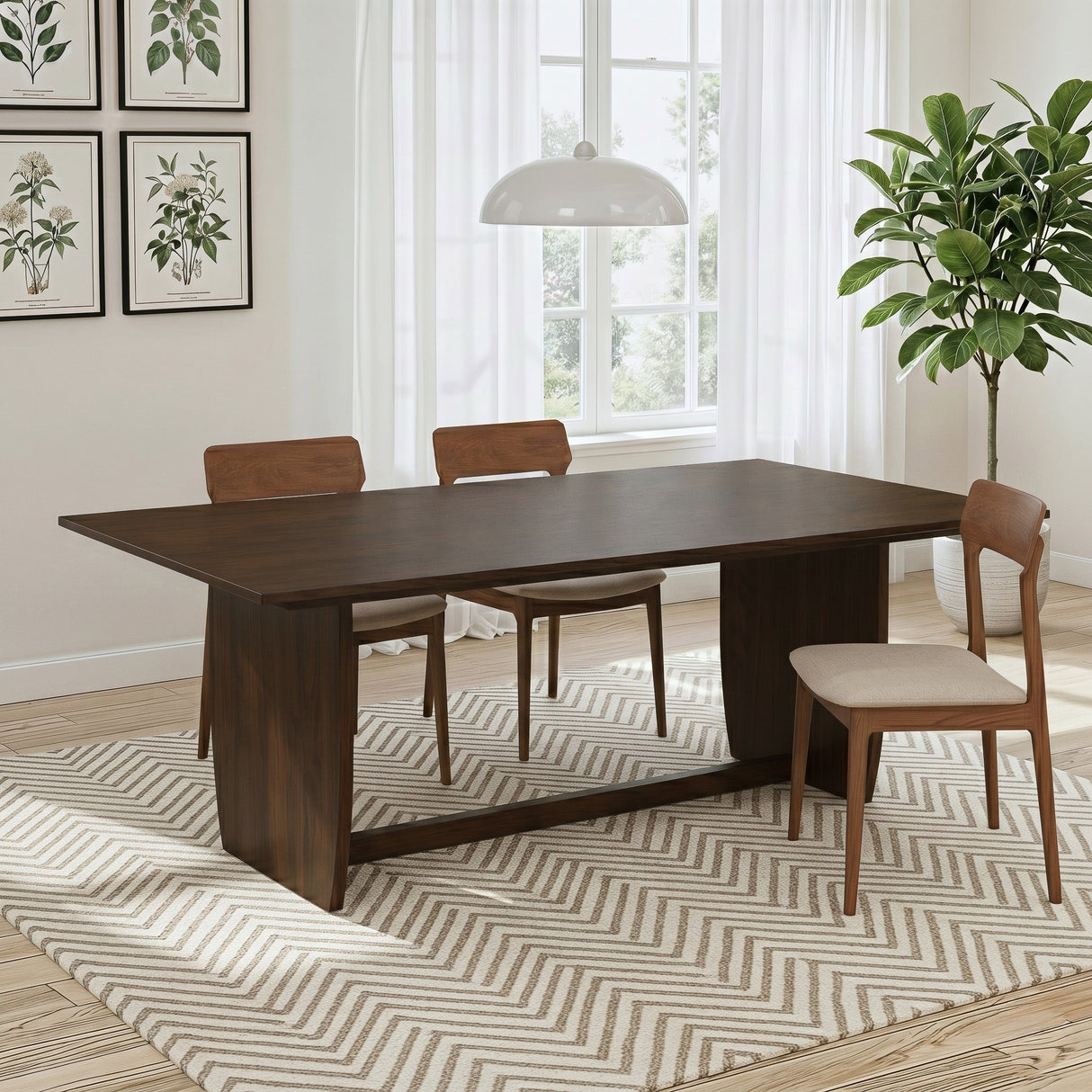 Preston Warm Walnut Solid Wood Dining Table with Trestle Base