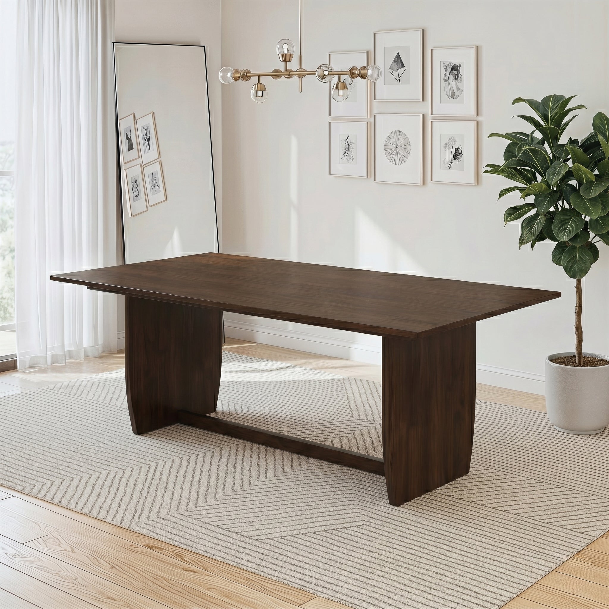 Preston Warm Walnut Solid Wood Dining Table with Trestle Base