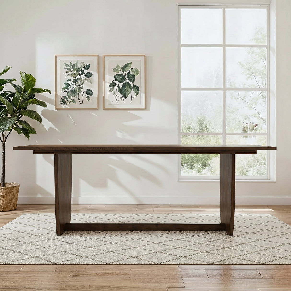 Preston Warm Walnut Solid Wood Dining Table with Trestle Base