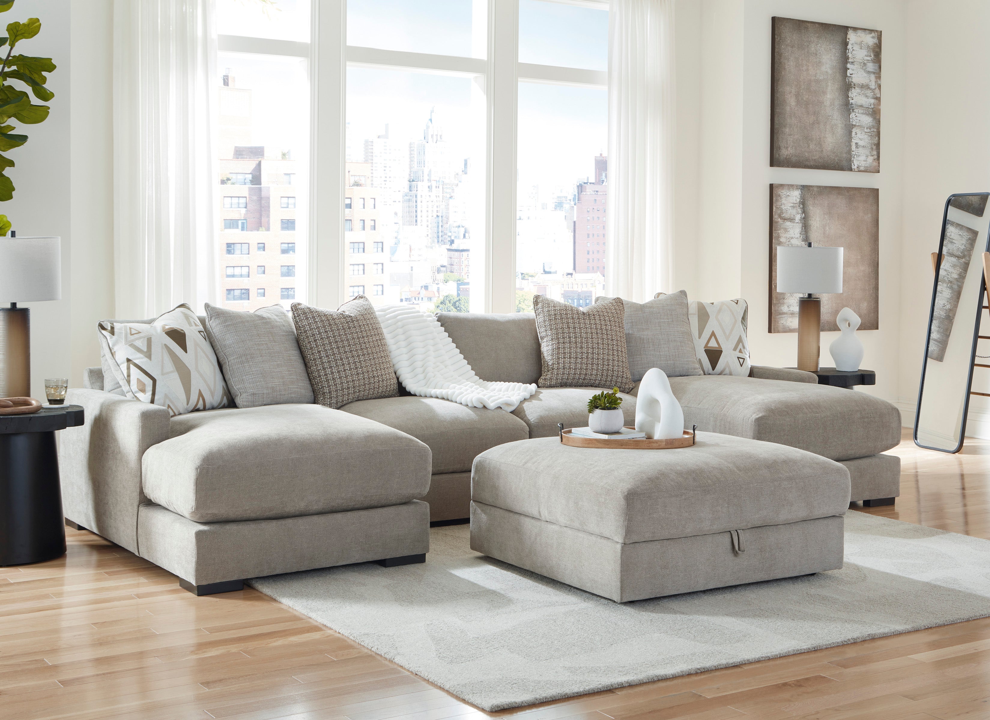 Aslan Court Pebble 4-Piece Sectional with Ottoman – Luna Furniture