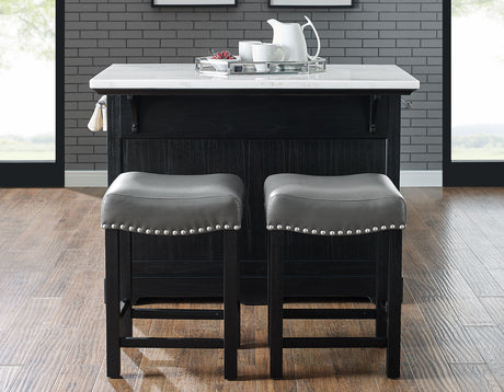 Aspen Ebony/White Marble Top Kitchen Island Set from Steve Silver - Luna Furniture