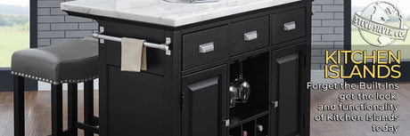 Aspen Ebony/White Marble Top Kitchen Island Set from Steve Silver - Luna Furniture