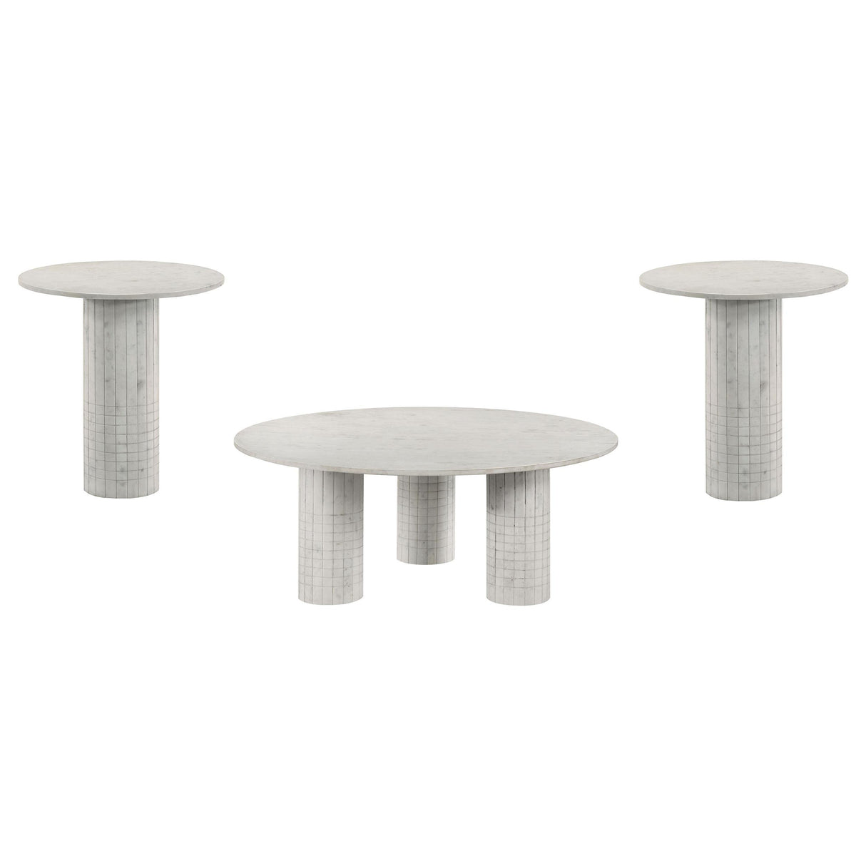 Astoria White 3-Piece Marble Coffee and End Table Set from Coaster - Luna Furniture