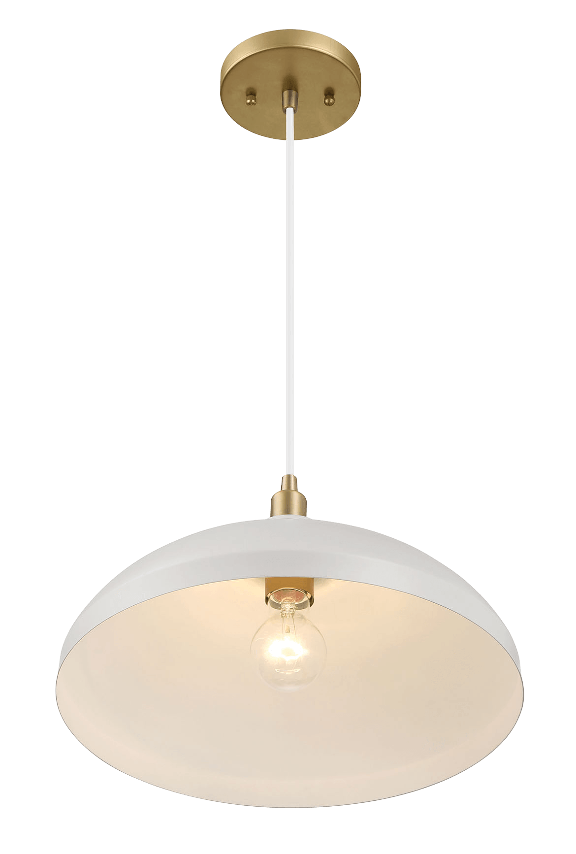 Astral Single Light White Pendant Lamp with Golder Brass Finish for Entrance Kitchen Island 14"D × 8"H from Midinmod - Luna Furniture