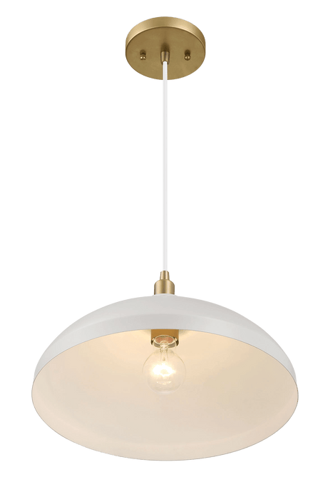 Astral Single Light White Pendant Lamp with Golder Brass Finish for Entrance Kitchen Island 14"D × 8"H from Midinmod - Luna Furniture