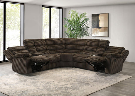 Atkinson Chocolate Upholstered Reclining Sectional Sofa from Coaster - Luna Furniture