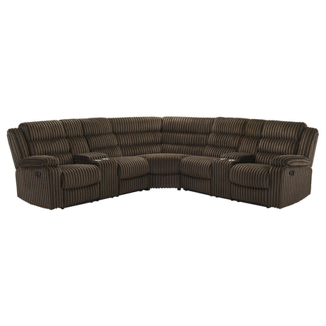 Atkinson Chocolate Upholstered Reclining Sectional Sofa from Coaster - Luna Furniture