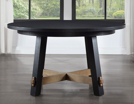 Aubrey 54″ Round Dining Table, Black with Driftwood Stretchers from Steve Silver - Luna Furniture