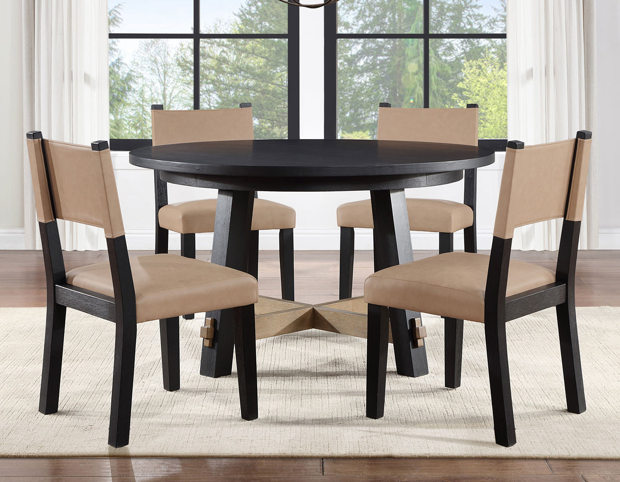 Aubrey 54″ Round Dining Table, Black with Driftwood Stretchers from Steve Silver - Luna Furniture