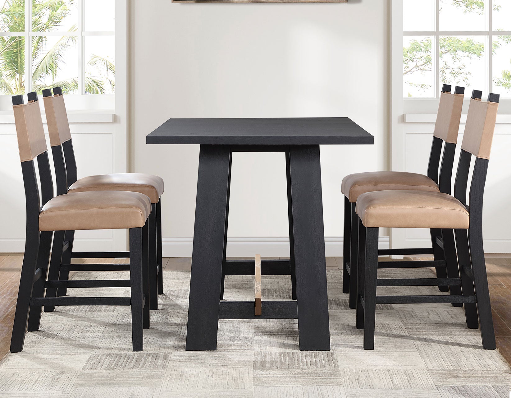 Aubrey 59.5″ Black Counter Table with Driftwood Stretcher – Luna