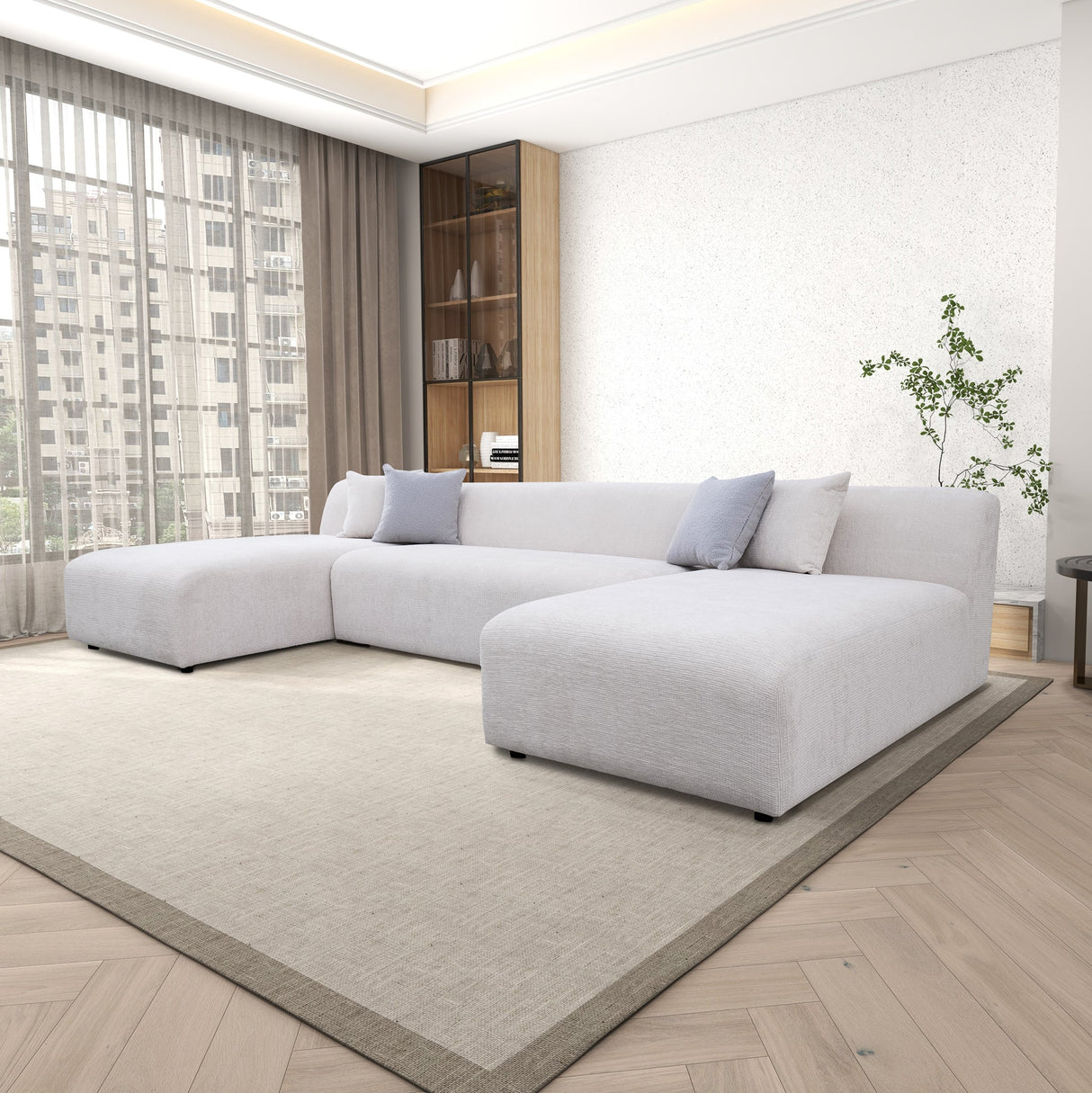 Audrey Cream Chenille U Shape Corner Sofa from Ashcroft Furniture - Luna Furniture