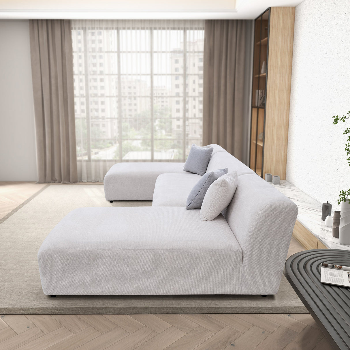 Audrey Cream Chenille U Shape Corner Sofa from Ashcroft Furniture - Luna Furniture