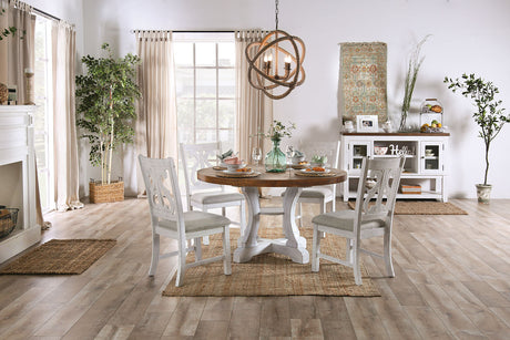Auletta Distressed White/Distressed Dark Oak Round Dining Table from Furniture of America - Luna Furniture
