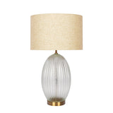 Aurora Ribbed Glass Lamp Base Clear Table Lamp Large Linen Shade from Midinmod - Luna Furniture