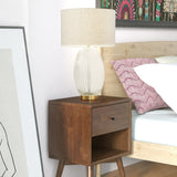 Aurora Ribbed Glass Lamp Base Clear Table Lamp Large Linen Shade from Midinmod - Luna Furniture